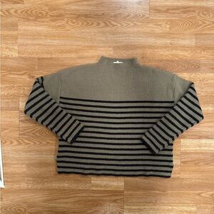 Olive and Black Striped Mockneck Sweater - Medium
